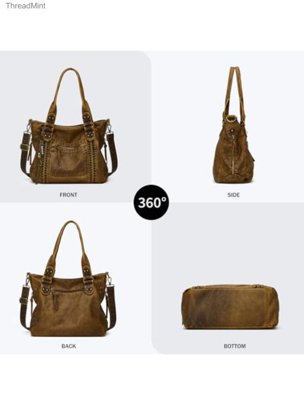 Faux Leather Crossbody Hobo Bag Large Tote Shoulder Purse Women Soft Vintage Y2K - Picture 3 of 6